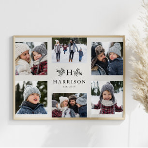 Rustic monogram 6 photo collage family name poster
