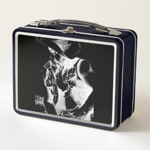 Rustic Monogram Cool Black and White Cowboy  Image Metal Lunch Box