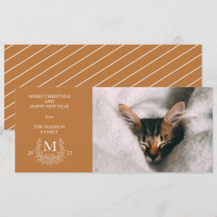 Rustic monogram Copper holiday photo card
