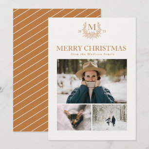 Rustic monogram Copper personalised initial Holiday Card