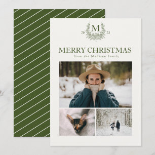 Rustic monogram Dark Green personalised initial Holiday Card