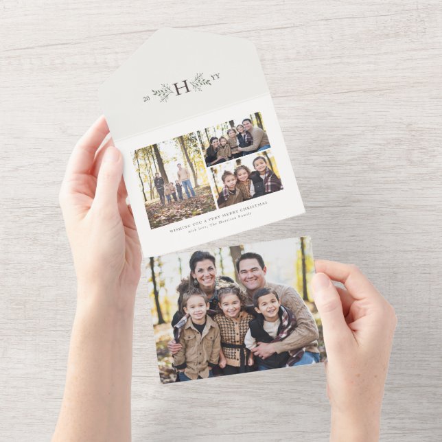Rustic monogram detachable holiday photo all in one invitation (Tearaway)