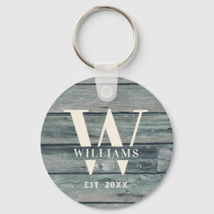 Rustic Monogram Driftwood Custom Family Name Key Ring
