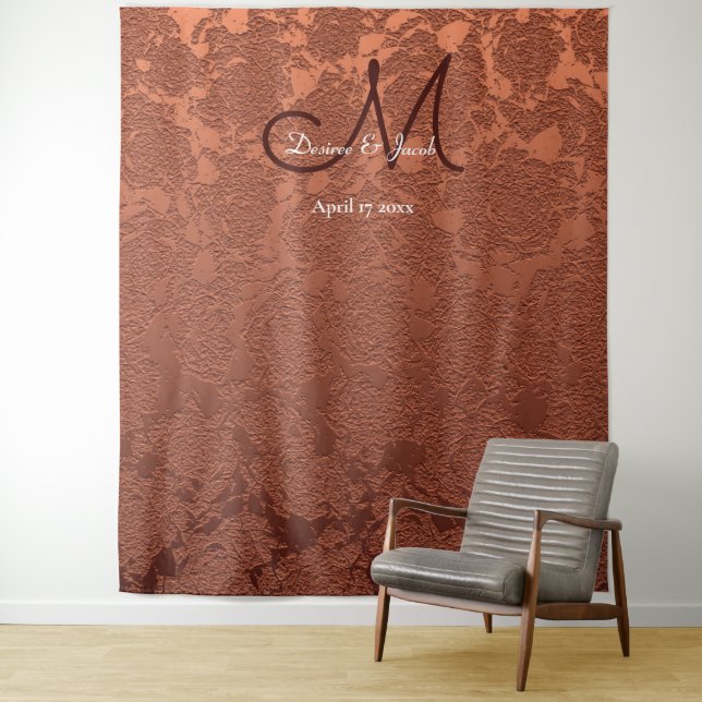 Rustic Monogram Fall Terracotta Photo Booth Tapestry (In Situ)