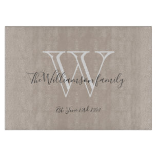 Rustic Monogram Family Name Initial Date Cool Chic Cutting Board