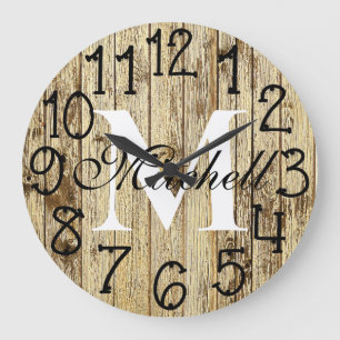 Rustic Monogram Farmhouse Custom Wood Large Clock
