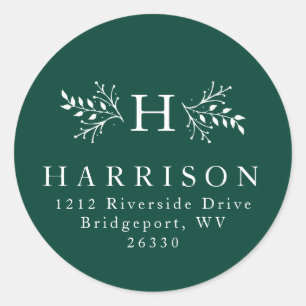 Rustic monogram green address sticker