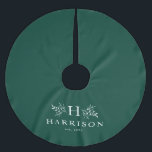 Rustic monogram green holiday family brushed polyester tree skirt<br><div class="desc">As a coordinating piece of the Rustic Monogram collection by Lea Delaveris Design,  this tree skirt features a classic festive green background with a monogram surrounded by branches along with a last name and established date. More matching decor available. Perfect for a newlywed gift or bridal shower gift!</div>