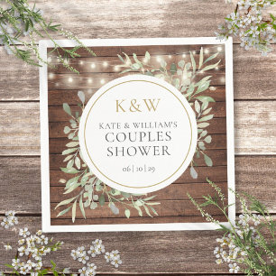 Rustic Monogram Greenery Couples Wedding Shower Napkin