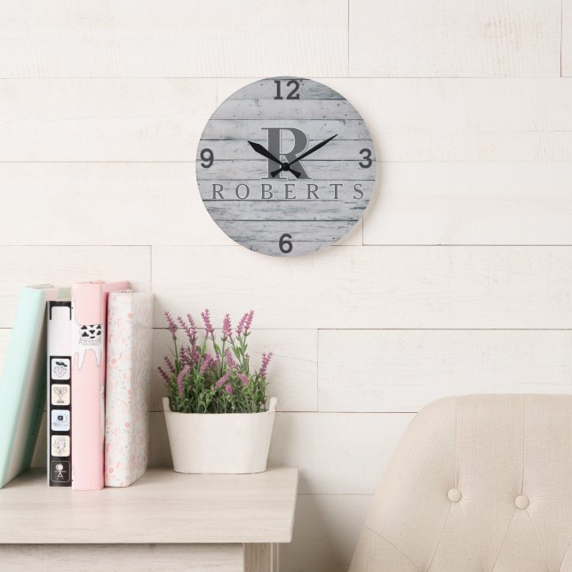 Rustic Monogram Grey Driftwood Clock (Reading Room)