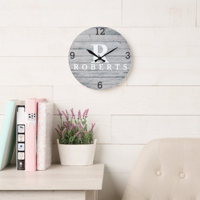 Rustic Monogram Grey Driftwood Clock (Reading Room)