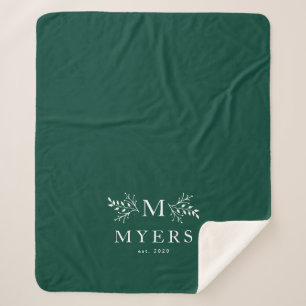 Rustic monogram holiday green personalised sherpa blanket