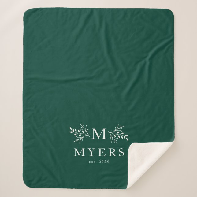 Rustic monogram holiday green personalised sherpa blanket (Front)
