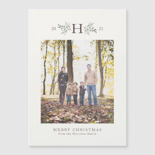 Rustic monogram holiday one photo magnetic card