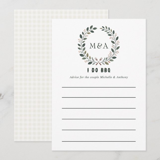 Rustic Monogram I Do BBQ Couples Shower Advice Card (Front/Back)