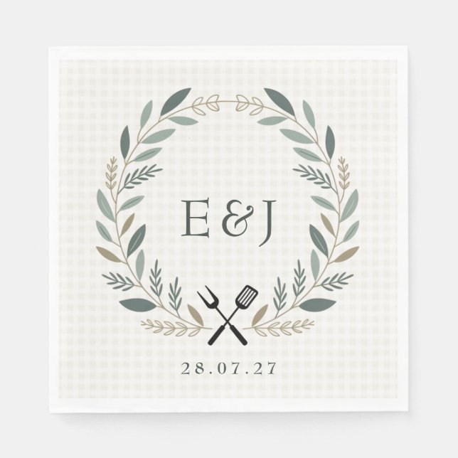 Rustic Monogram I Do BBQ Wedding Napkin (Front)
