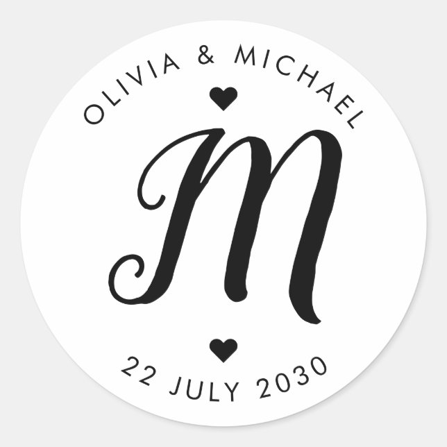 Rustic Monogram Initial Script Wedding Party Favou Classic Round Sticker (Front)