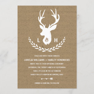 Rustic Monogram   Kraft Paper Stag Wedding Invitation