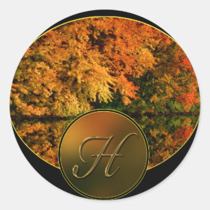 Rustic Monogram Letter H Fall Wedding Envelope Classic Round Sticker