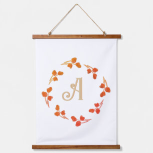 Rustic Monogram Letter Initial Retro Berry Hanging Tapestry