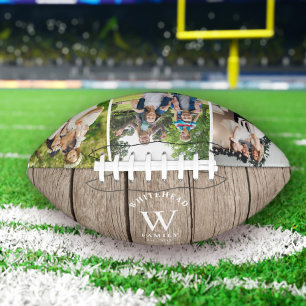 Rustic Monogram Light Wood Photo Collage Football