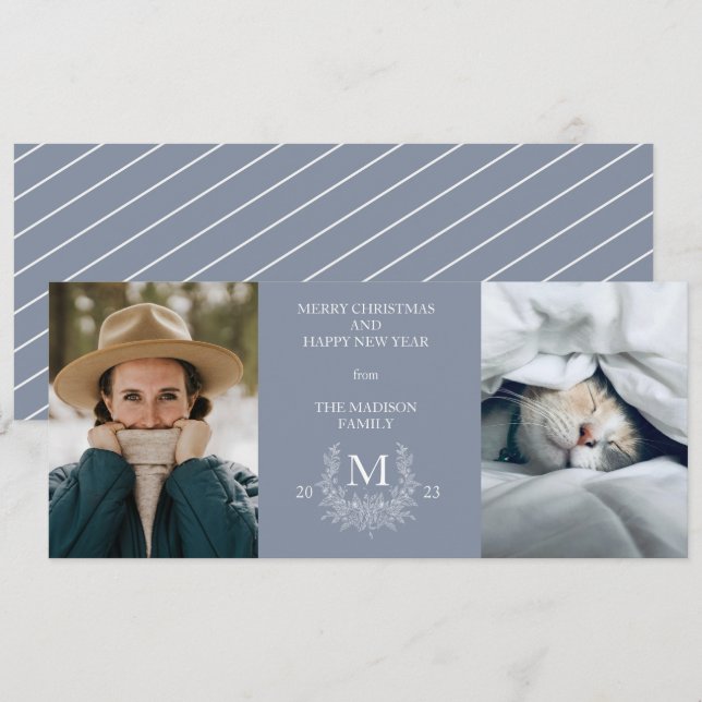 Rustic monogram Manatee holiday photo card (Front/Back)