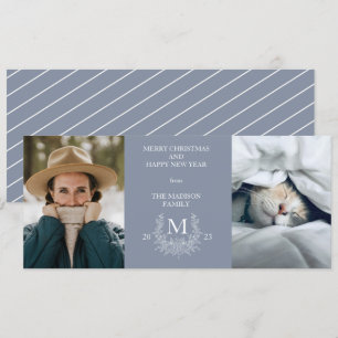 Rustic monogram Manatee holiday photo card
