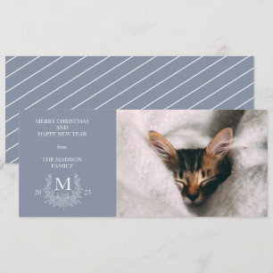 Rustic monogram Manatee holiday photo card