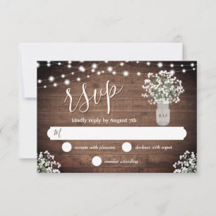 Rustic Monogram Mason Jar Vase Lights Wedding RSVP Card
