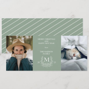 Rustic monogram Morning Sky holiday photo card