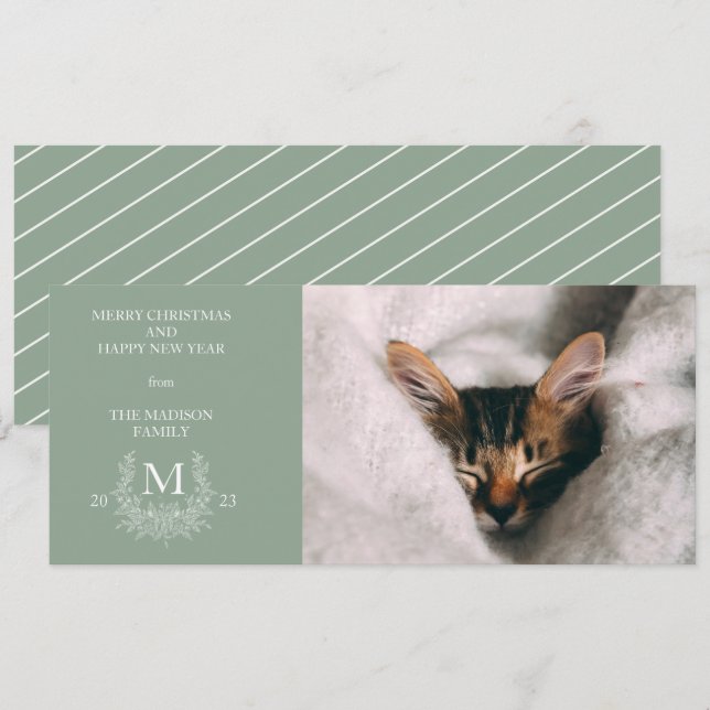 Rustic monogram Morning Sky holiday photo card (Front/Back)
