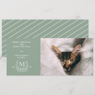 Rustic monogram Morning Sky holiday photo card
