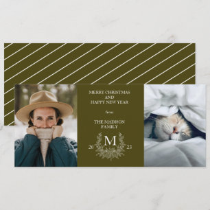 Rustic monogram Mustard Brow holiday photo card