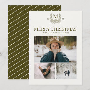 Rustic monogram Mustard Brow personalised initial Holiday Card