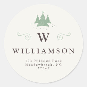 Rustic Monogram Name Christmas Tree Return Address Classic Round Sticker