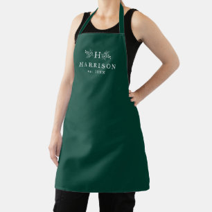 Rustic monogram newlywed green apron