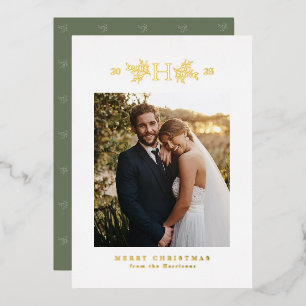 Rustic monogram one photo Christmas Foil Holiday Card