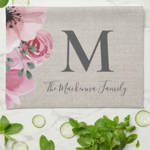 Rustic Monogram Personalised Family Name Farmhouse Tea Towel