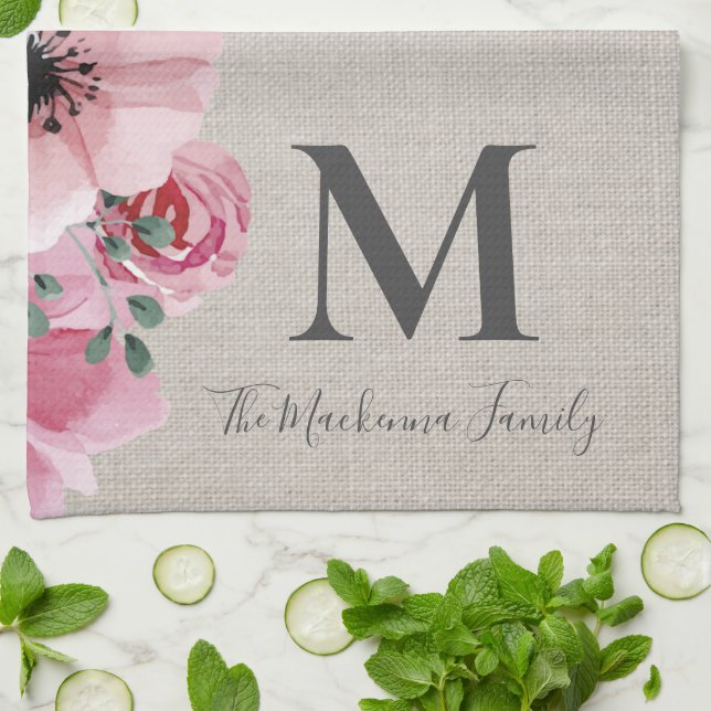 Rustic Monogram Personalised Family Name Farmhouse Tea Towel (Folded)