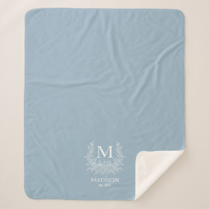 Rustic monogram Pewter Blue personalised initial  Sherpa Blanket
