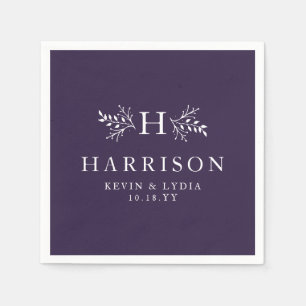 Rustic monogram plum purple fall winter wedding napkin