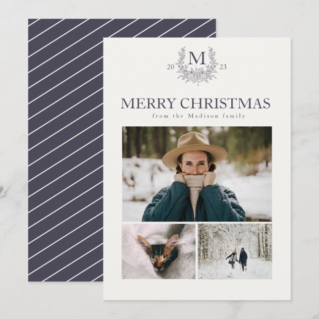 Rustic monogram Quartz Grey personalised initial  Holiday Card (Front/Back)