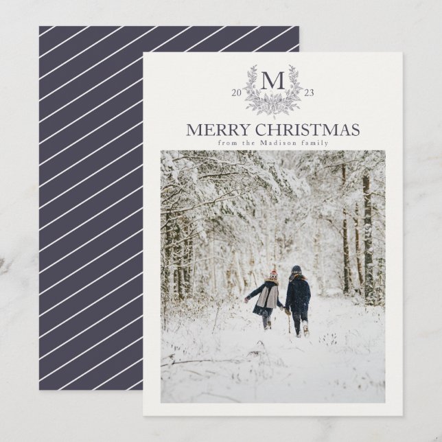 Rustic monogram Quartz Grey personalised initial  Holiday Card (Front/Back)