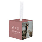 Rustic monogram rose three photo family name