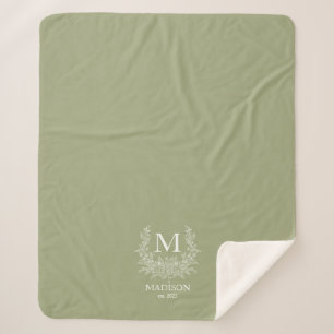 Rustic monogram Sage Green personalised initial  Sherpa Blanket