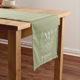 Rustic monogram Sage Green personalised initial  Short Table Runner