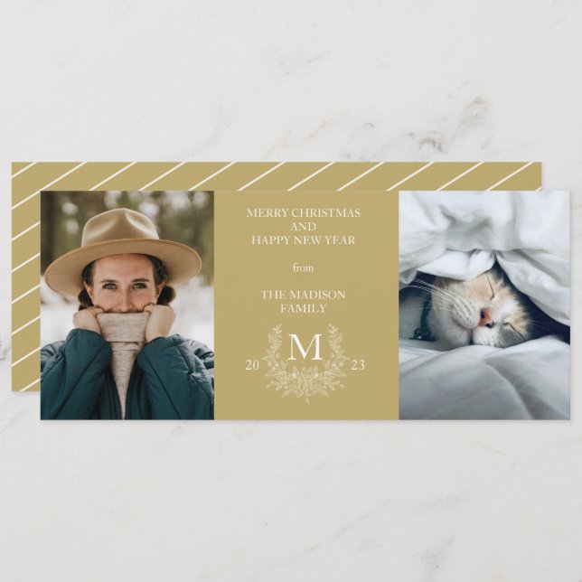 Rustic monogram Sand holiday photo card (Front/Back)