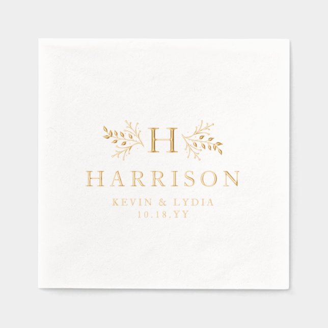 Rustic monogram simple elegant name wedding foil napkins (Front)