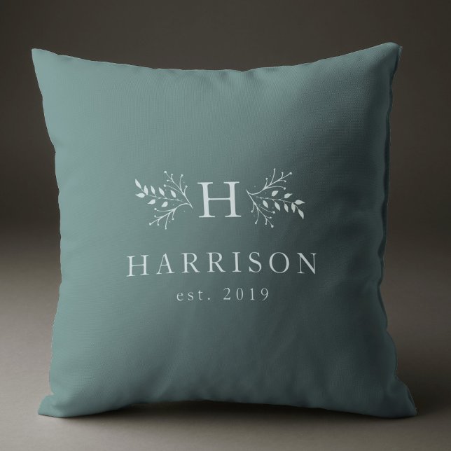 Rustic monogram soft blue personalised initial cushion (Creator Uploaded)