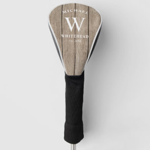 Rustic Monogram Tan Wood Golf Head Cover